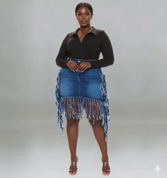 Denim Fringe Skirt