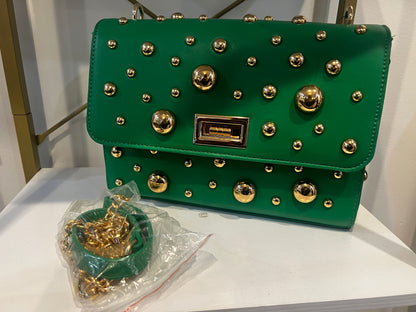 Green studded handbag