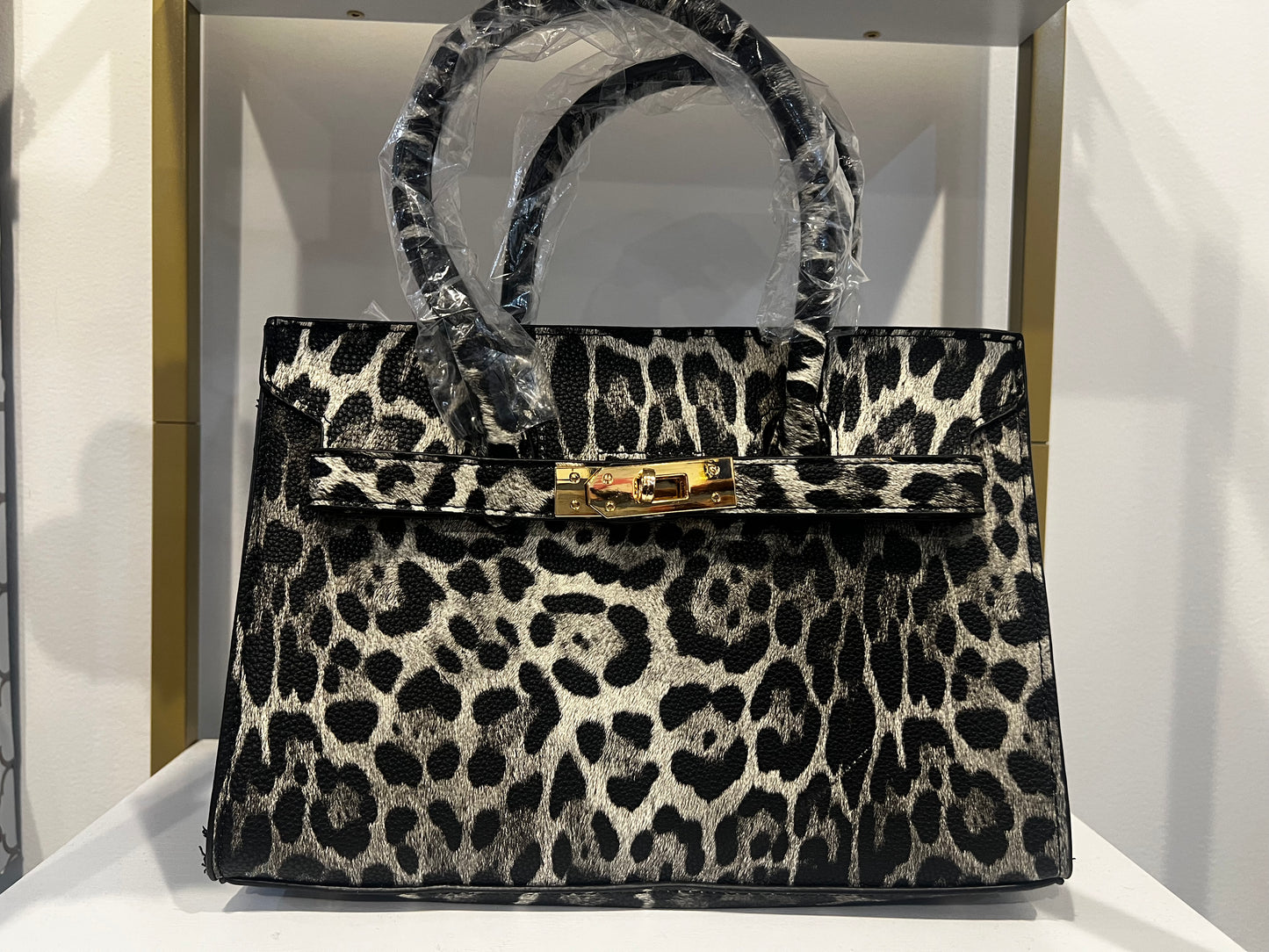 Black leopard print handbag