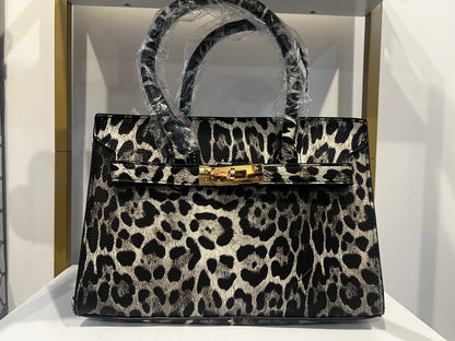Black leopard print handbag