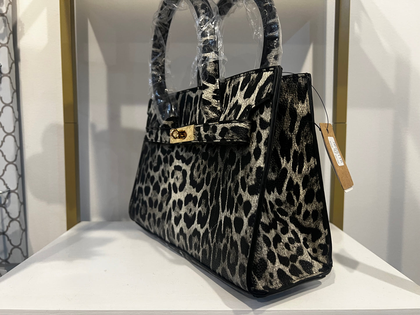 Black leopard print handbag