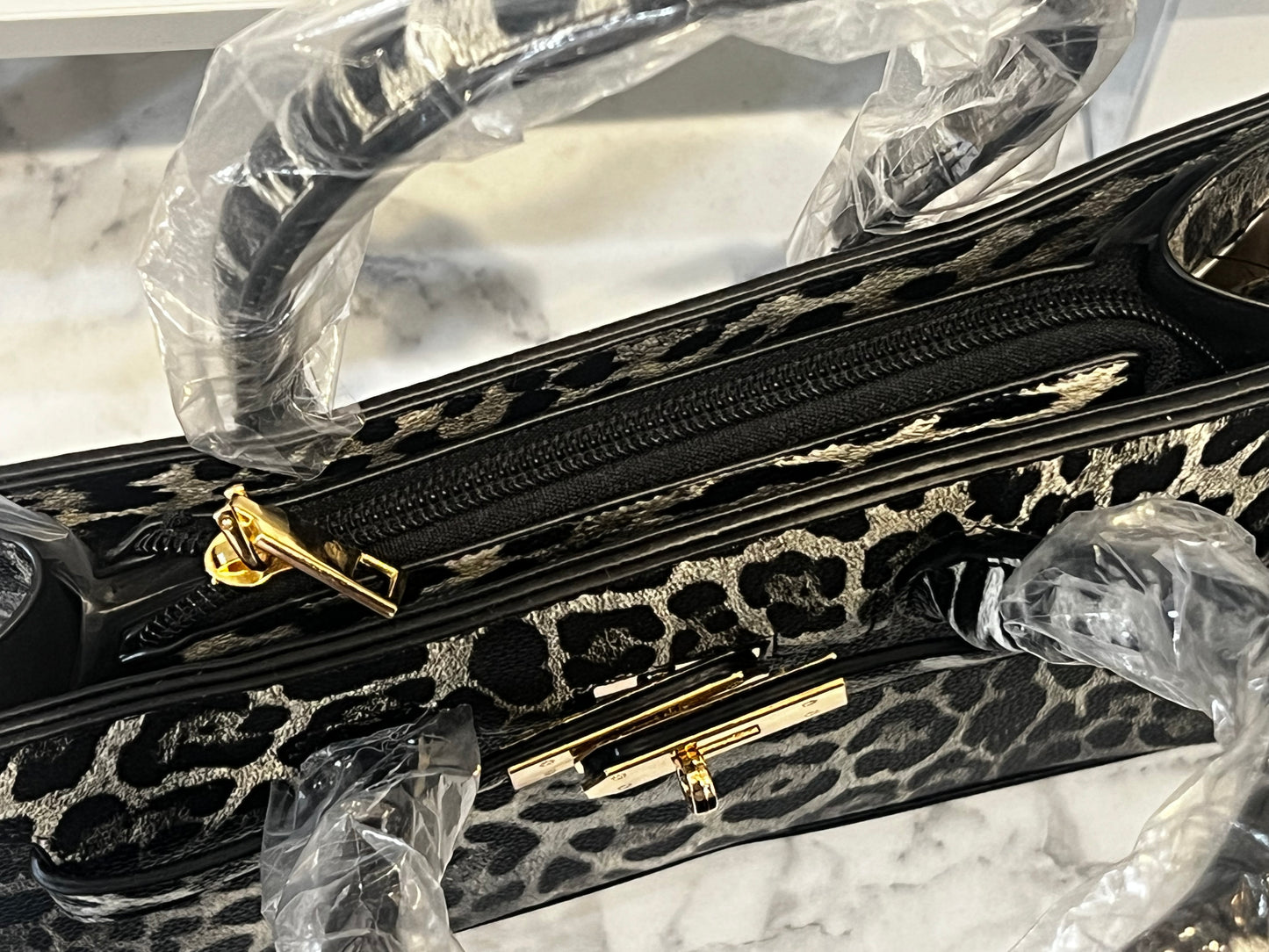 Black leopard print handbag